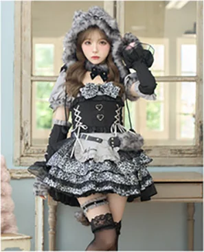 レオパード柄のメイド衣装（グレー）