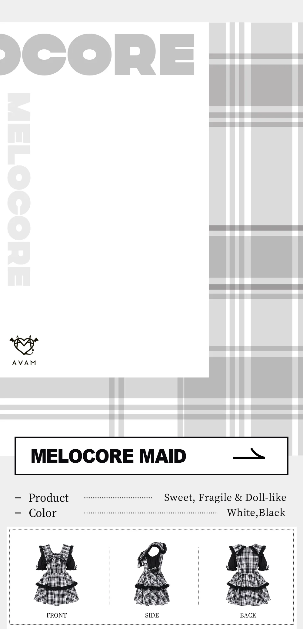 MELOCORE MAID 白黒チェック - Sweet, Fragile & Doll-like