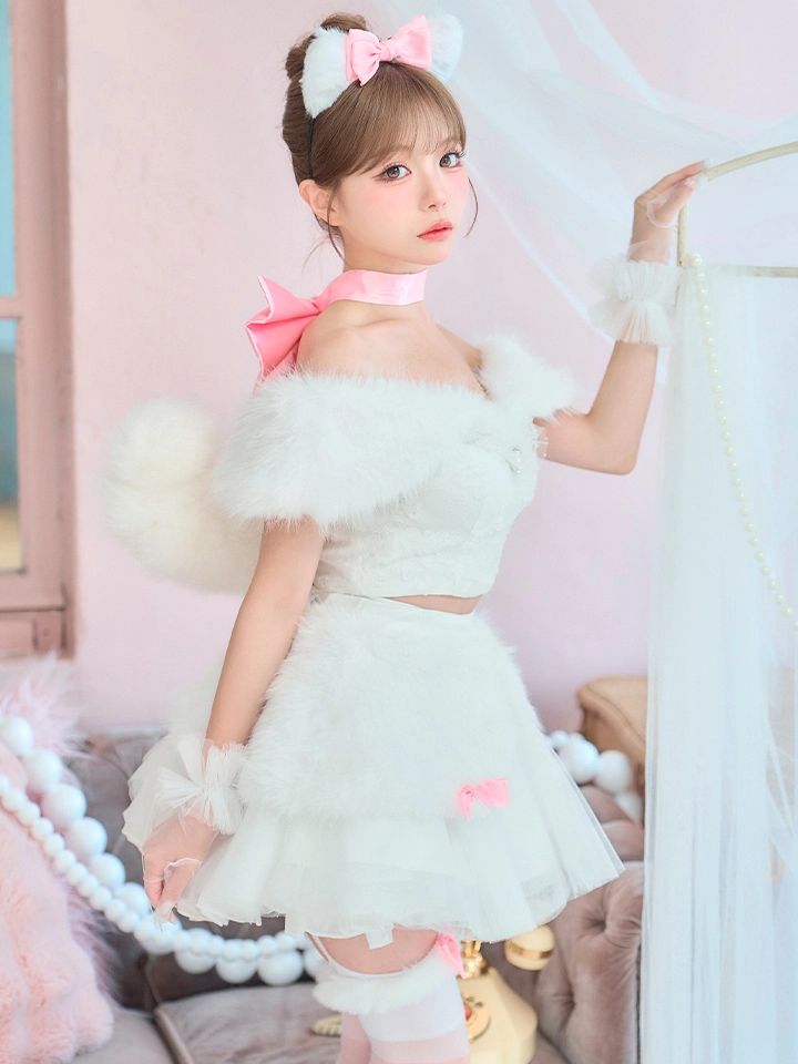 vanityME.（バニティーミー） コスプレ通販専門店  【7点セット】Lady Marie Lady Marie レディマリー ファーリボンキャット ホワイト vcsct-260155-2