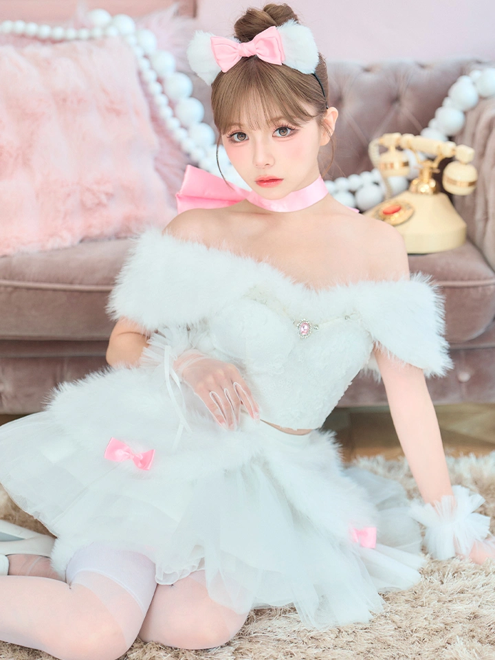 vanityME.（バニティーミー） コスプレ通販専門店  【7点セット】Lady Marie Lady Marie レディマリー ファーリボンキャット ホワイト vcsct-260155-2