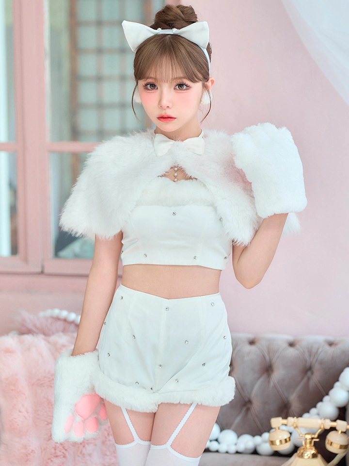 vanityME.（バニティーミー） コスプレ通販専門店  【5点セット】SOLTY CAT ソルティキャット ファーケープキャット ホワイト vcsct-260162-1 イメージ画像01