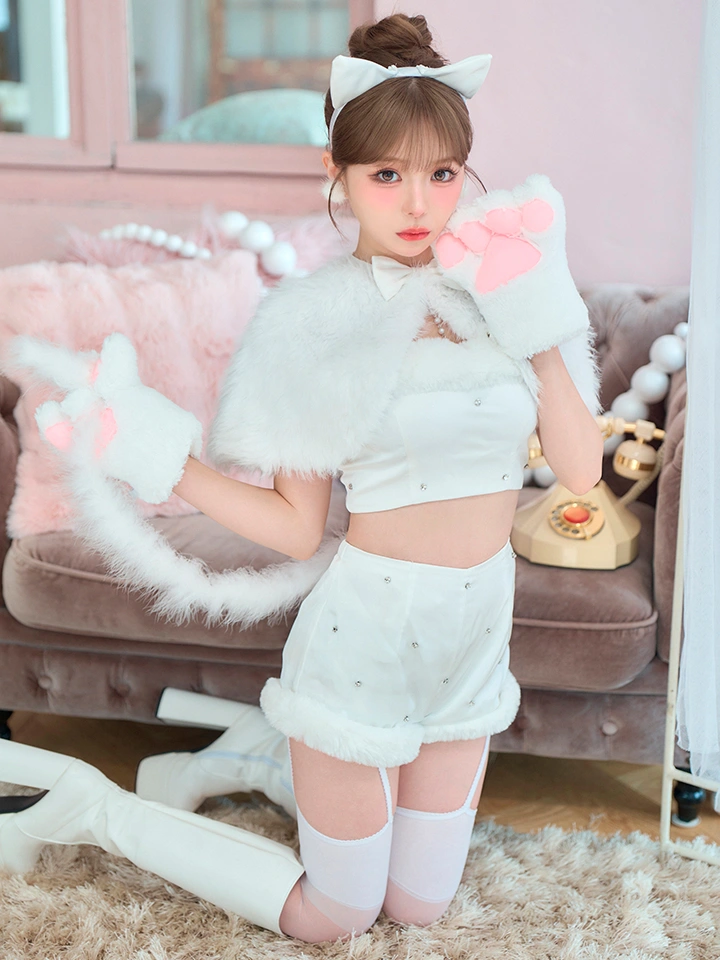 vanityME.（バニティーミー） コスプレ通販専門店  【5点セット】SOLTY CAT ソルティキャット ファーケープキャット ホワイト vcsct-260162-1 イメージ画像02