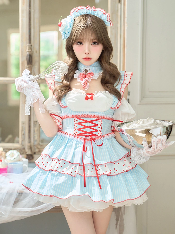 vanityME.（バニティーミー） コスプレ通販専門店  【4点セット】SUMMER WHIP STRIPE ちゃん サマーホイップ ストライプ ブルー ピンク vcsmd-260151-my-ac イメージ画像03