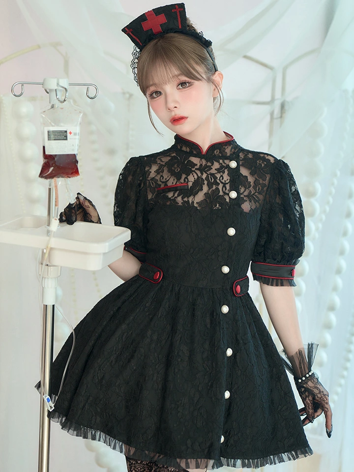 vanityME.（バニティーミー） コスプレ通販専門店  【2点セット】VME HOSPITAL ヴィエムイーホスピタル レースフレアナース ホワイト ブラック vcsnr-260138-my-ac イメージ画像01