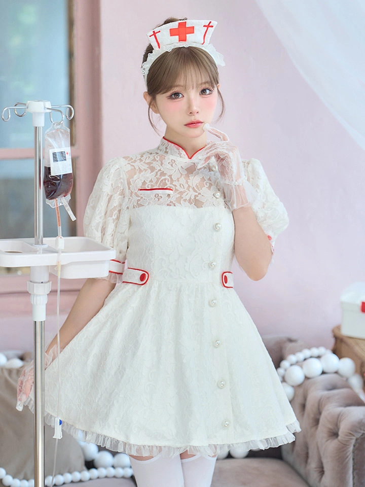 vanityME.（バニティーミー） コスプレ通販専門店  【2点セット】VME HOSPITAL ヴィエムイーホスピタル レースフレアナース ホワイト ブラック vcsnr-260138-my-ac イメージ画像03