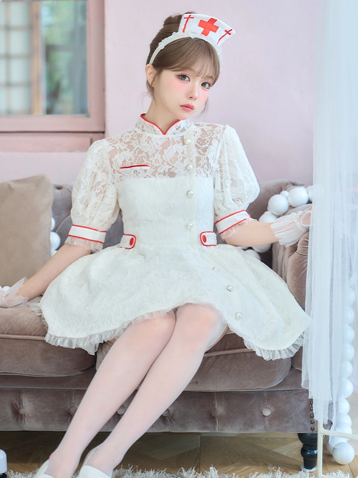 vanityME.（バニティーミー） コスプレ通販専門店  【2点セット】VME HOSPITAL ヴィエムイーホスピタル レースフレアナース ホワイト ブラック vcsnr-260138-my-ac イメージ画像03