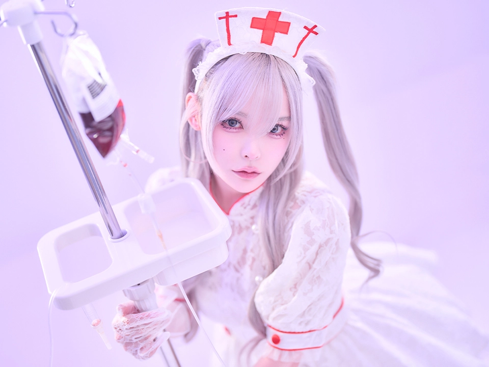 VME HOSPITAL ヴィエムイーホスピタル レースフレアナース ホワイト ブラック vcsnr-260138-no 着用イメージ02