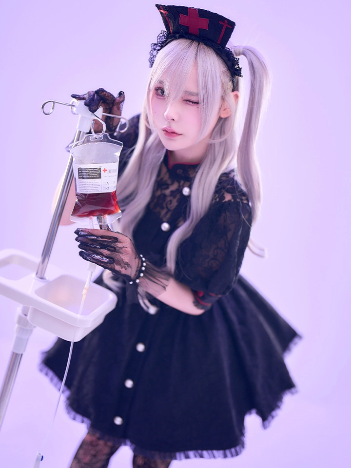 VME HOSPITAL ヴィエムイーホスピタル レースフレアナース ホワイト ブラック vcsnr-260138-no 着用イメージ04