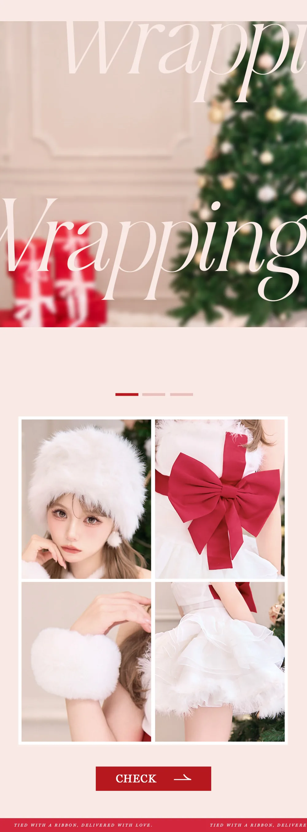 Wrapping - ファーの帽子・赤いリボン・ファーカフス・チュールスカート CHECK