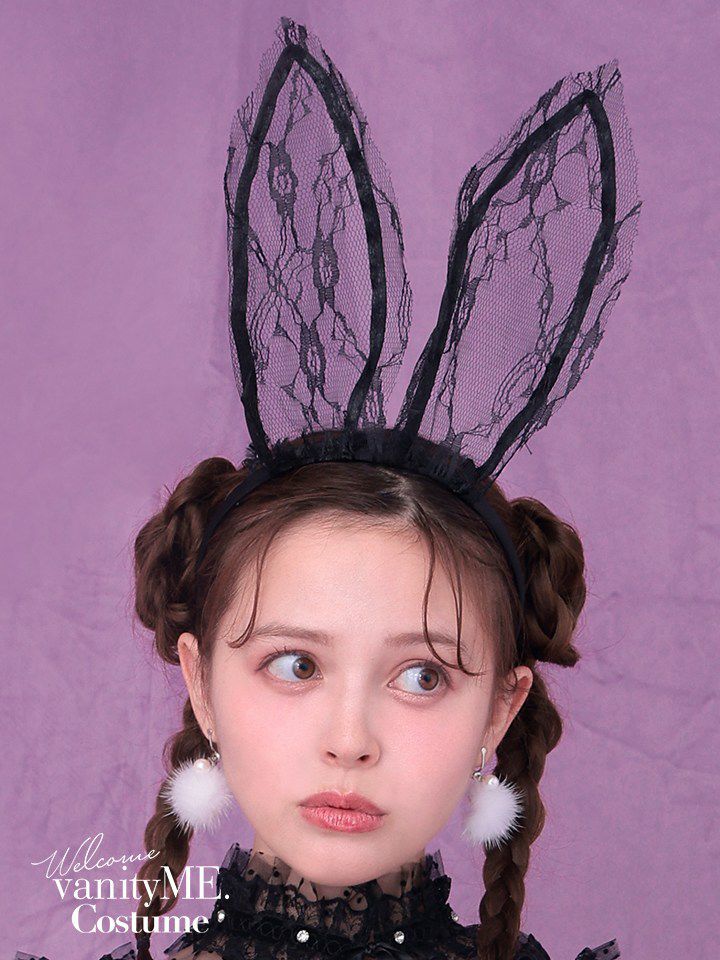 レースうさ耳カチューシャ ホワイト・ブラックvcsit-1014 | コスプレ