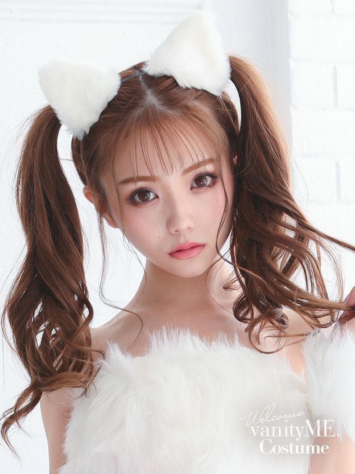 vanityME. 猫耳ファー付きコスチューム ホワイト ファー猫耳カチューシャ ブラック・ラベンダー・ホワイト vcsit-0002