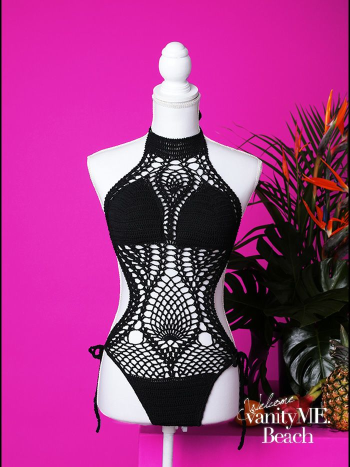 水着 かぎ針あみ モノキニ ハイネック ブラック vsw-d013-1 | コスプレ