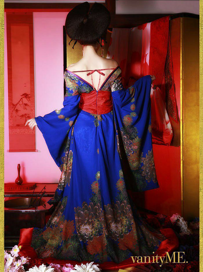 花魁コスチューム 蒼花魁 青 和柄 本格和装 着物 花魁ドレス vcsot