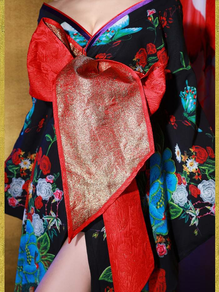 花魁コスチューム 漆黒花魁 黒 大人の色気 和柄 本格和装 着物 花魁