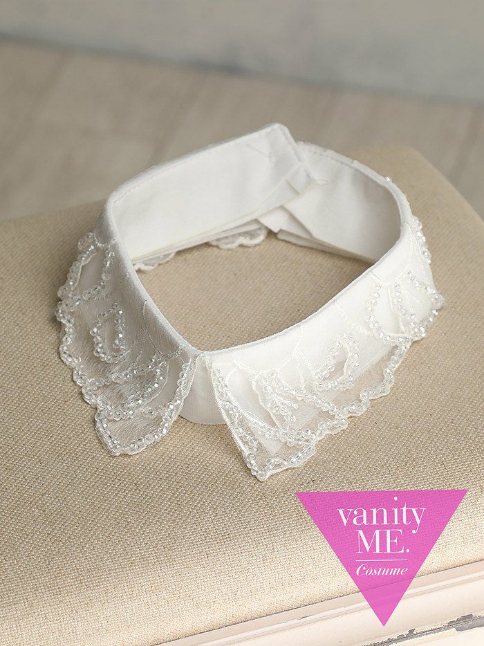 付け襟 シースルービーズ 白 