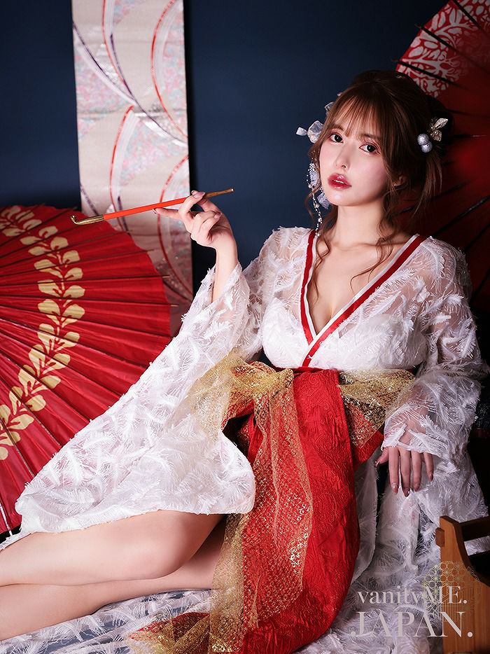 花魁コスチューム フェザー花魁 白×赤 vcsot-190305-1-ma | コスプレ