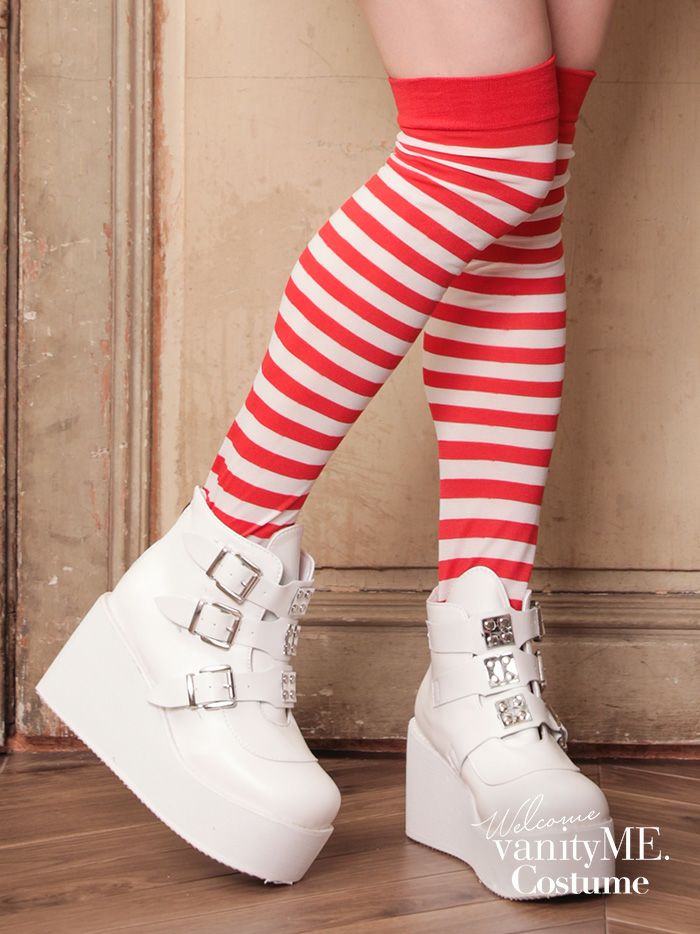 ボーダーソックス 白×赤