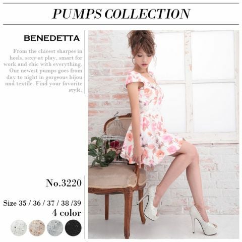 BENEDETTA ビジュー オープントゥ パンプス ブラック・ゴールド