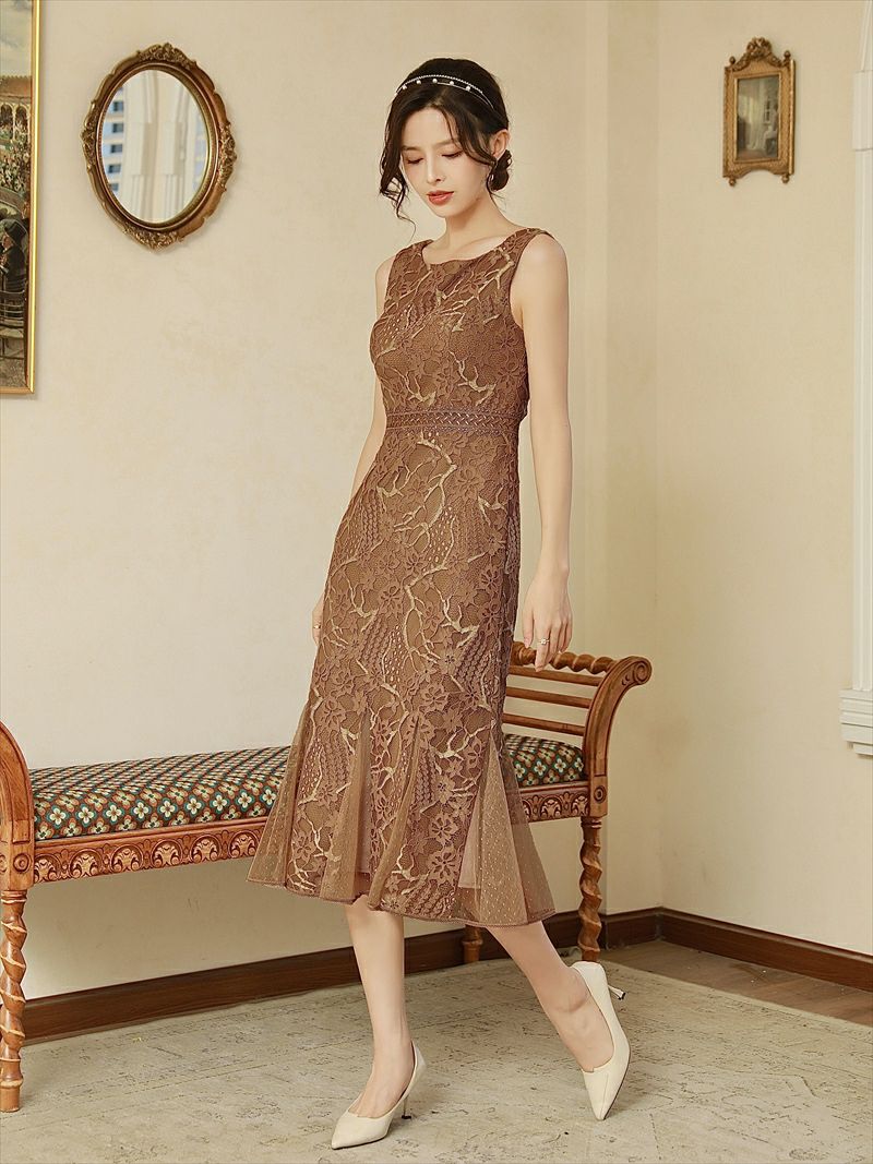 ERUKEI エルケイ GINZA COUTURE 銀座チュール ブラウン フラワーレース