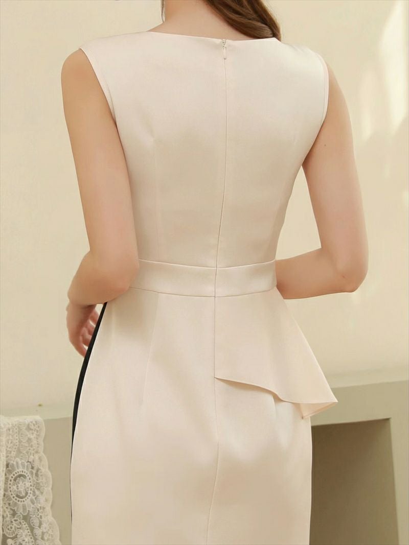 ERUKEI エルケイ [ERUKEI]ノースリーブ・ ・バイカラー・ペプラム・ミニドレス・ワンピース