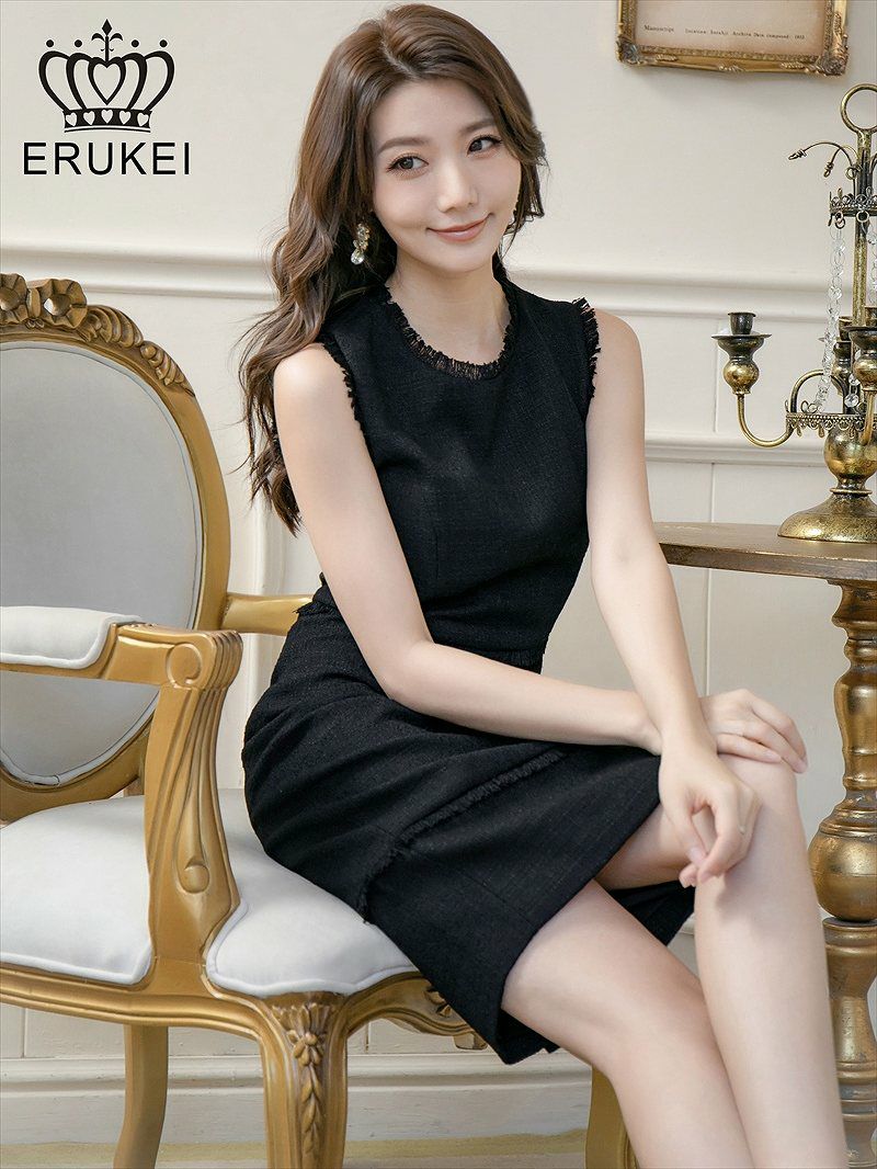 ERUKEI エルケイ ブラック・ツイード ・膝丈・ミニドレス・ワンピース