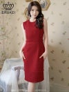 ERUKEI エルケイ [ERUKEI]レッド・ツイード・タイト・膝丈・ミニドレス・ワンピース