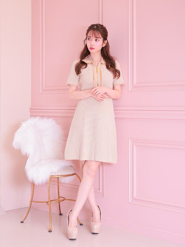 WEB限定SALE】 vanityME.onep ツイードニットワンピ ジップ ワンピース