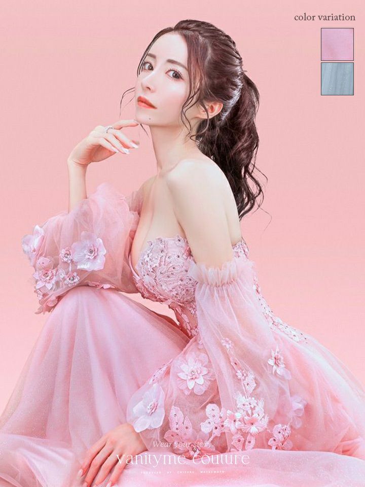 vanityME.couture.バースデードレス 2WAY ふわふわ パフ袖オフショルインポート シンデレラ ロングドレス