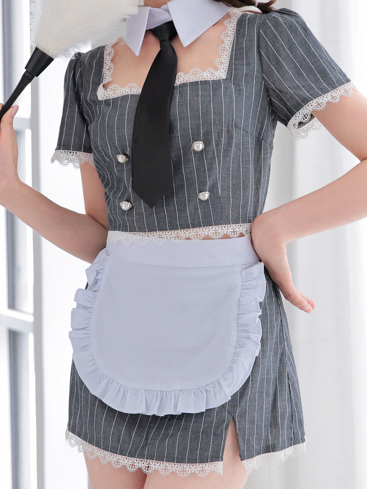 6点セット】STRIPE Maid ストライプメイド [グレー] vcsot-220563-2-wh
