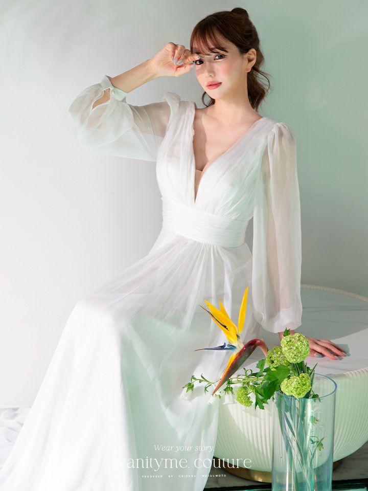 vanityME.couture. バースデードレスホワイトレースエレガントワンピース ロングドレス