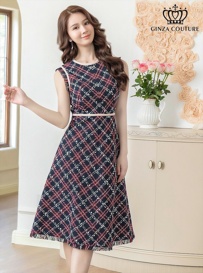 ERUKEI エルケイ GINZA COUTURE ネイビー・ツイード・フリンジ