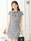 DEA. ジッパー X 襟付きスプリングツイードドレス