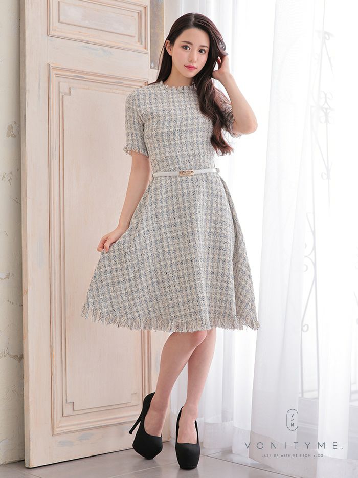vanityME.Dress ツイードワンピース シンプルドレス ミニドレス ワンピース
