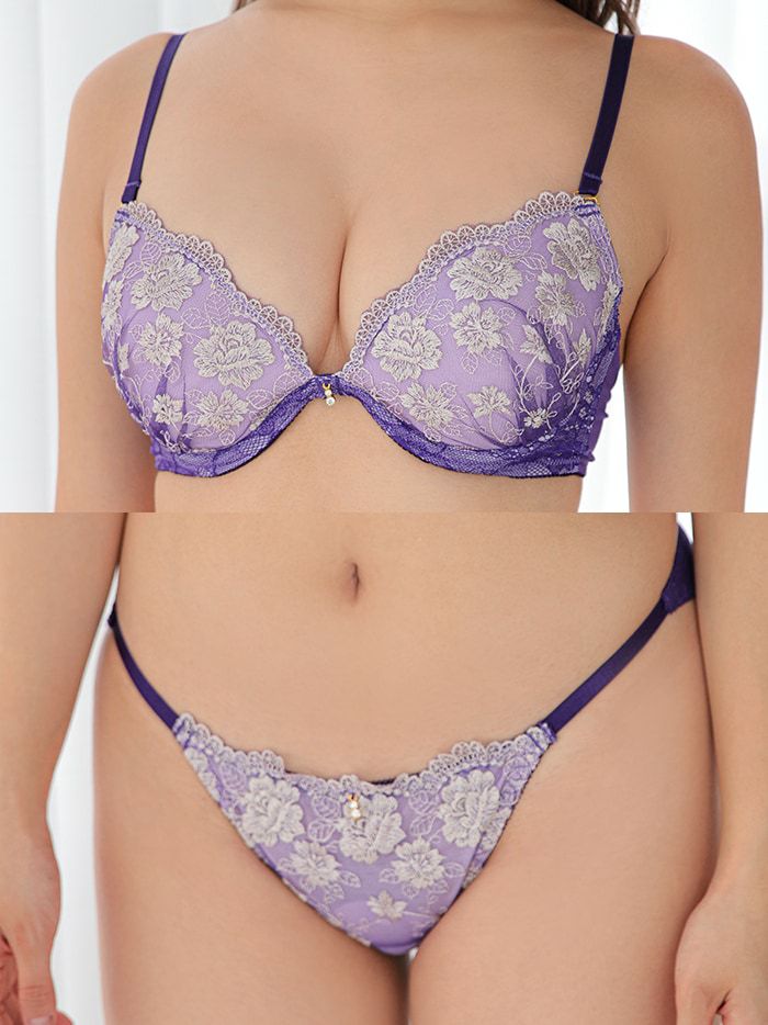 フラワーラメ刺繍 ブラセット（ブラジャー＆フルバックショーツ&Tバックショーツ ）