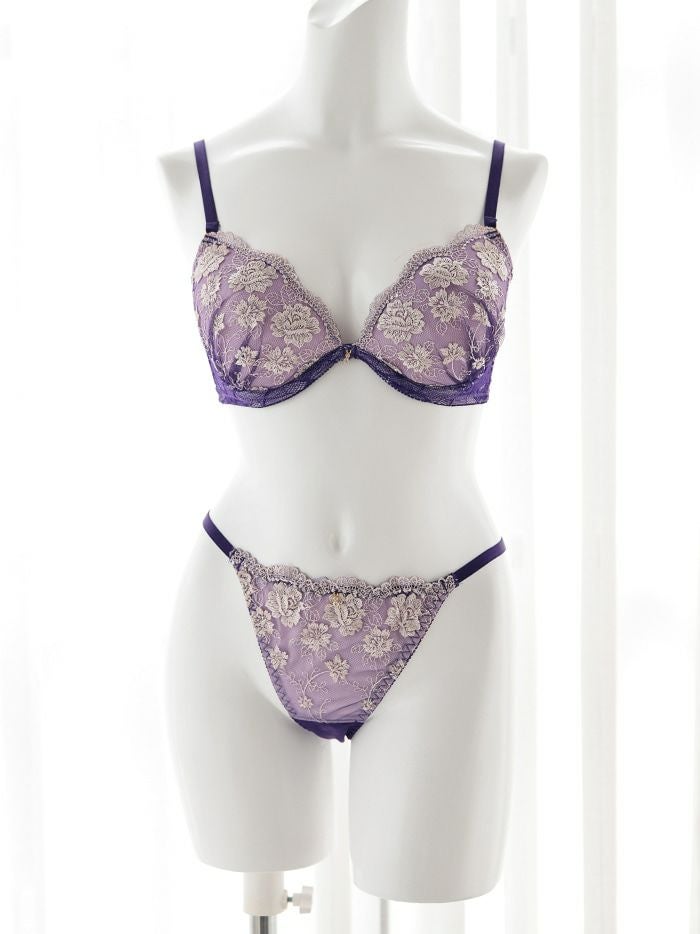 フラワーラメ刺繍 ブラセット（ブラジャー＆フルバックショーツ&Tバックショーツ ）