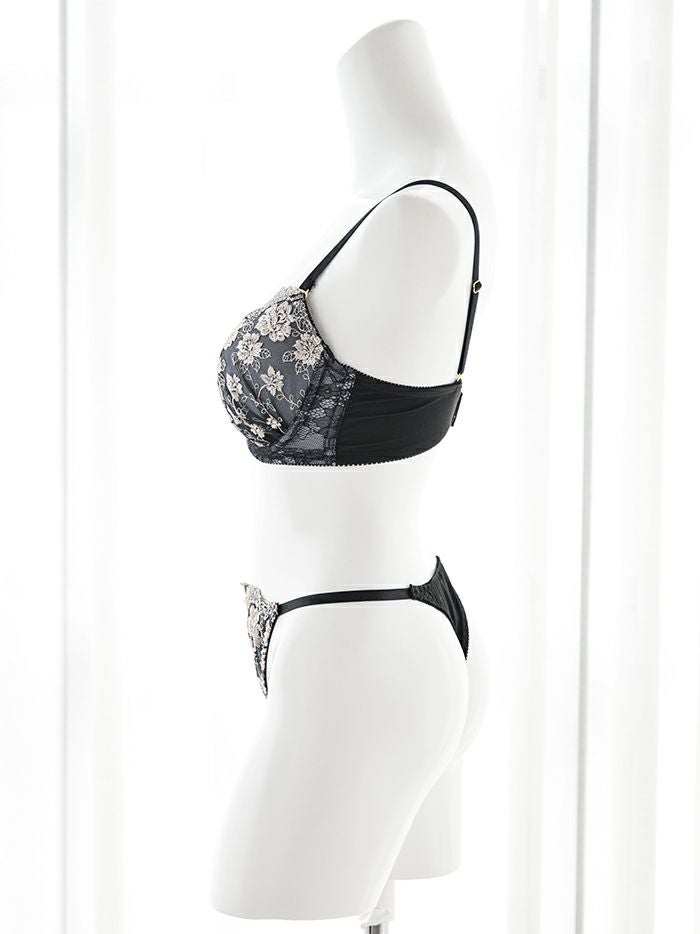フラワーラメ刺繍 ブラセット（ブラジャー＆フルバックショーツ&Tバックショーツ ）