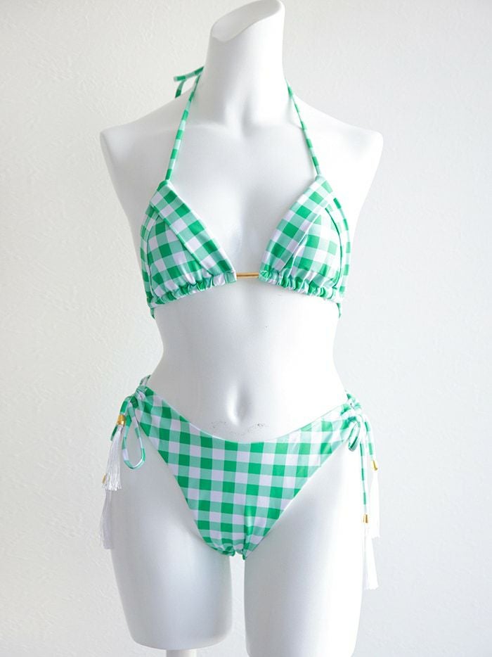 水着 チェック ビキニ グリーン vsw-s2354 | コスプレ・キャバドレス