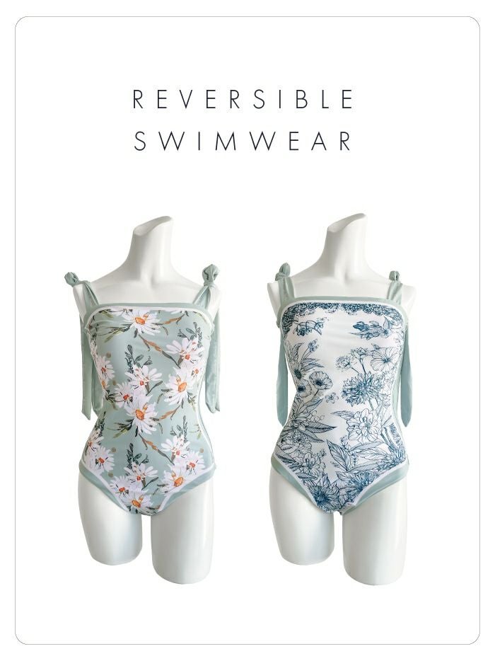 水着 ボタニカルリバーシブル ワンピース 花柄 ブルー vsw-s2357-1a