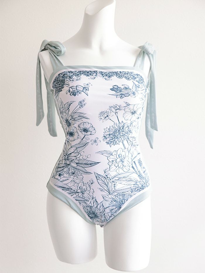 水着 ボタニカルリバーシブル ワンピース 花柄 ブルー vsw-s2357-1a