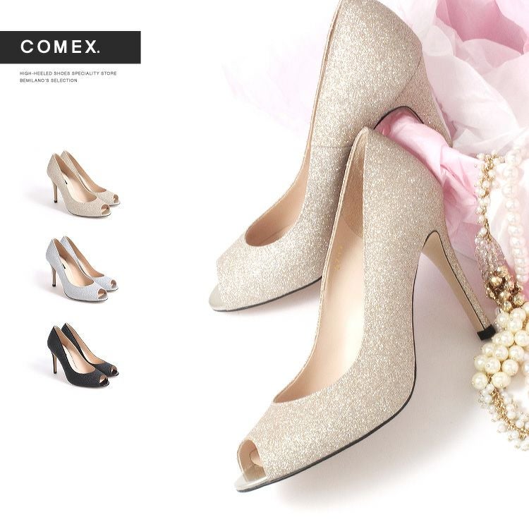 コメックス COMEX パンプス ハイヒール オープントゥ ヒール9cm ラメ