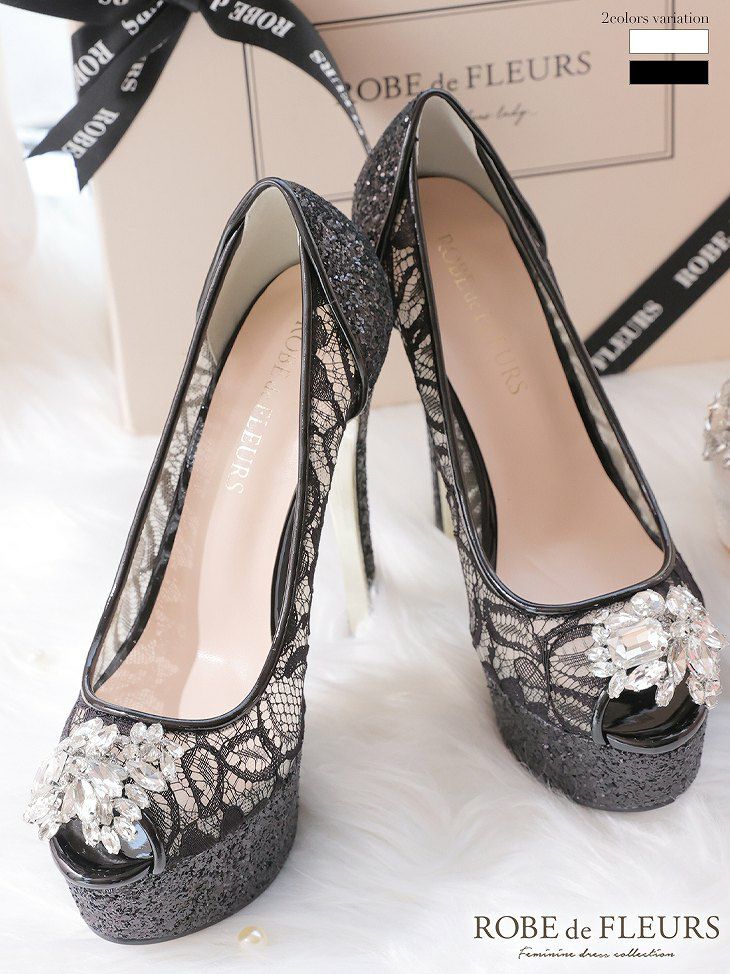 ROBE de FLEURS ローブドフルール ブラック 総レース×グリッター