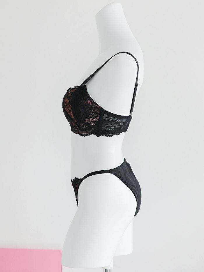 サイドヴェールソフトワイヤ―ブラセット（ブラジャー＆フルバックショーツ&Tバックショーツ ）