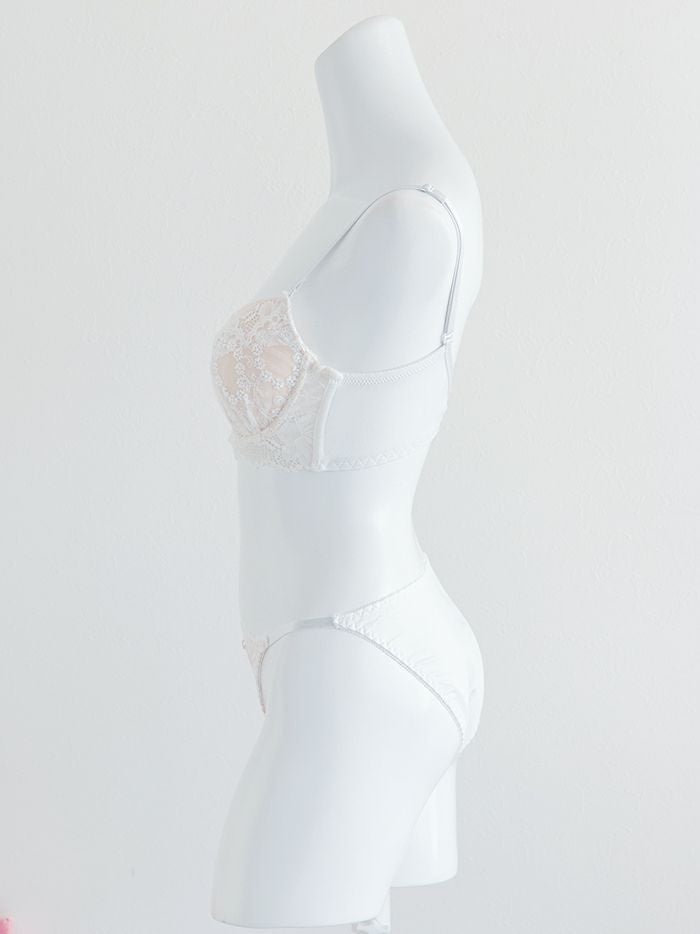 脇高フラワーアーチソフトワイヤ―ブラセット（ブラジャー＆フルバックショーツ&Tバックショーツ ）