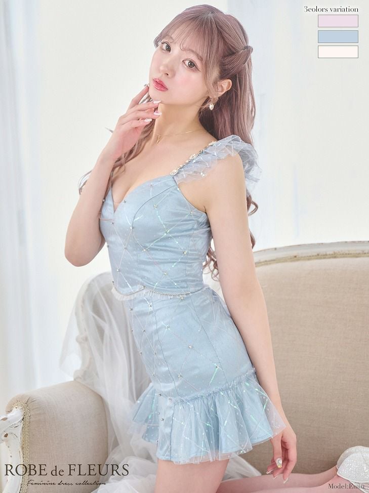 ROBE de FLEURS ローブドフルール ブルー スパンコール×ドットチュール