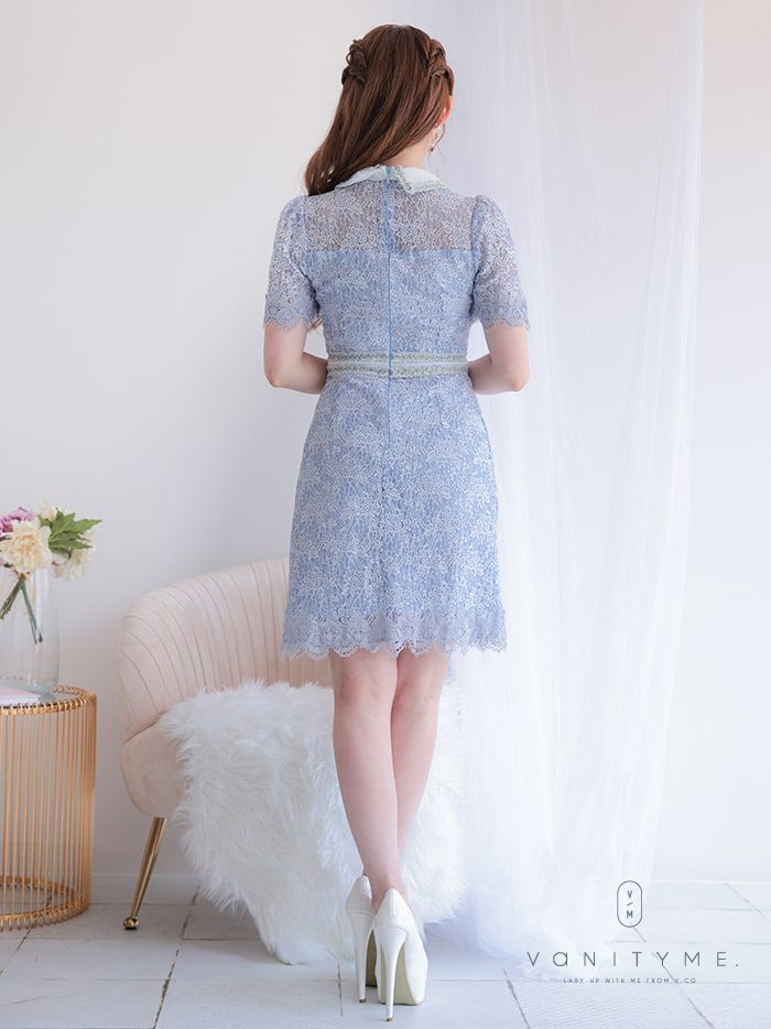 vanityME.onep 襟付き パイピング 総レース バイカラー 半袖 ミニ