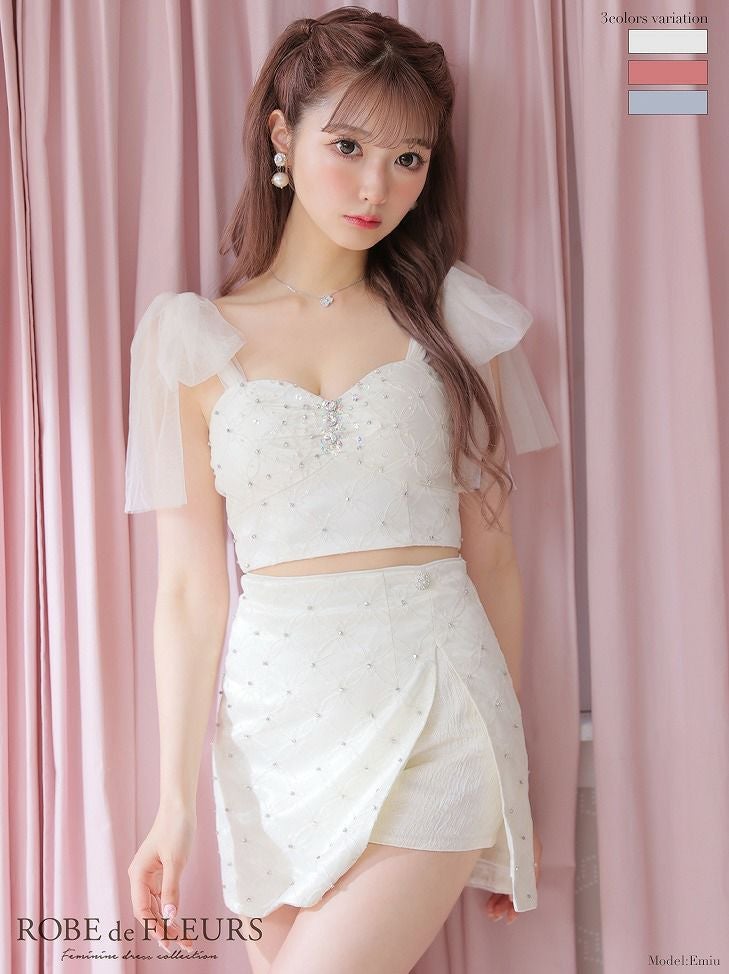 【ROBE de FLEURS / ローブドフルール】フリルワンショルダー×ビジューセットアップミニキャバドレス fm2877 フリルワンショルダー×ビジューセットアップミニキャバドレス(fm2877）