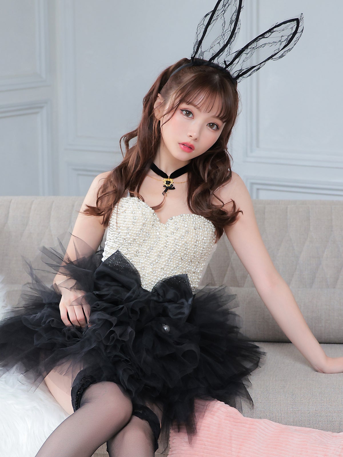 【3点セット】WHITE×BLACK BUNNY ホワイト×ブラックバニー パールビスチェ vcscd-0004-2b
