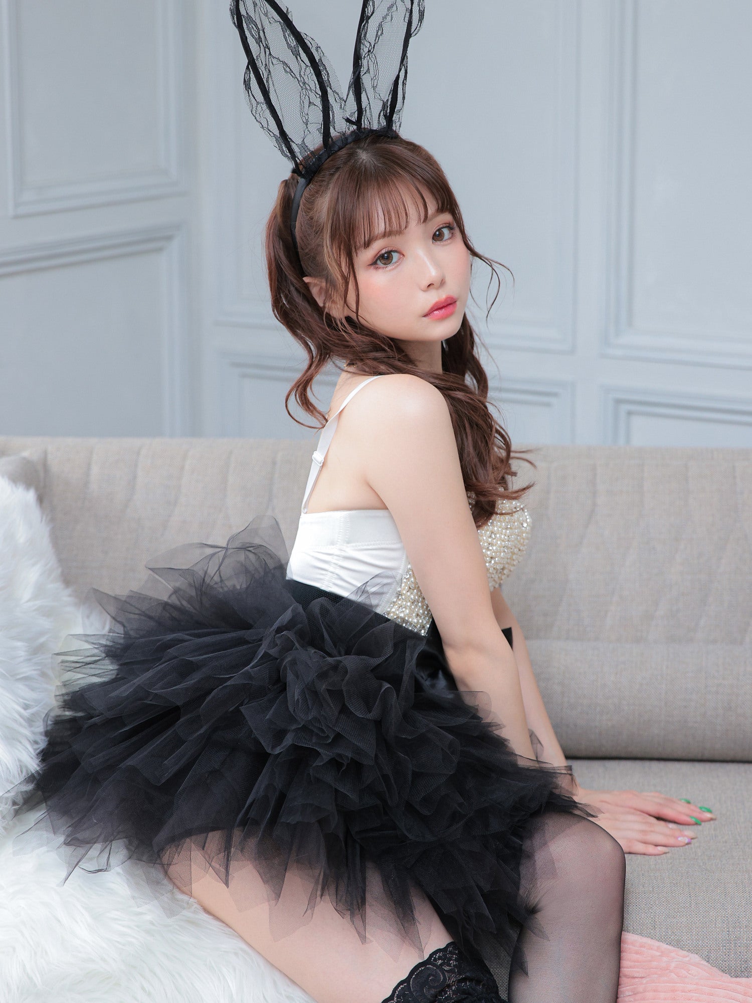 【3点セット】WHITE×BLACK BUNNY ホワイト×ブラックバニー パールビスチェ vcscd-0004-2b