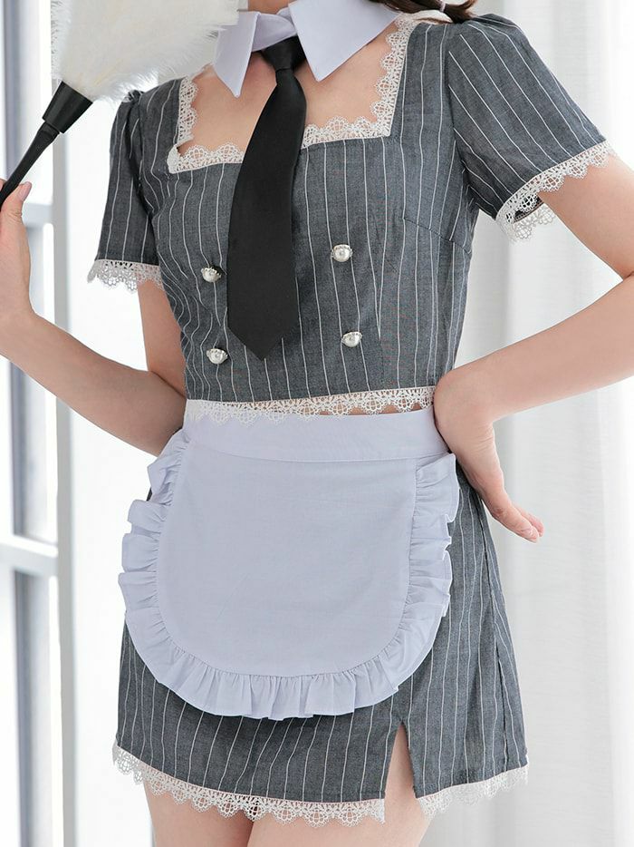 【6点セット】STRIPE Maid ストライプメイド [グレー] vcsot-220563-2-se