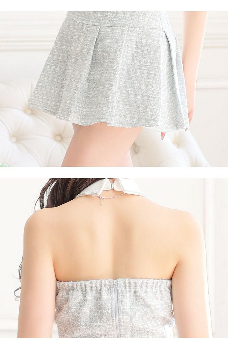ROBE de FLEURS ローブドフルール 襟付きホルタージッパーツイード